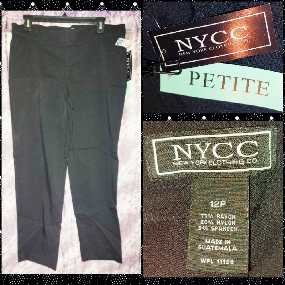 NYCC brand Black Pull-On Straight Leg Soft Knit Pants Sz 12 Petite